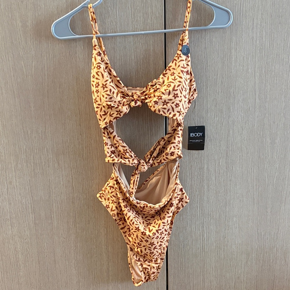 Cotton On Body Beige Floral Cutout One-Piece Swimsuit